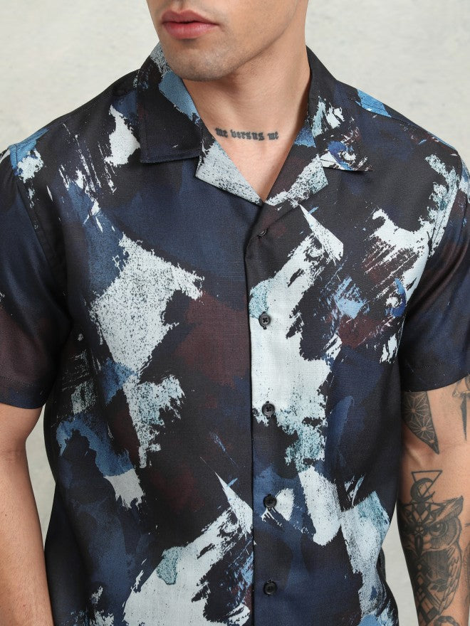 Highlander Men Navy Blue Printed Relaxed Fit Casual Shirt - Navy Blue - Image 5