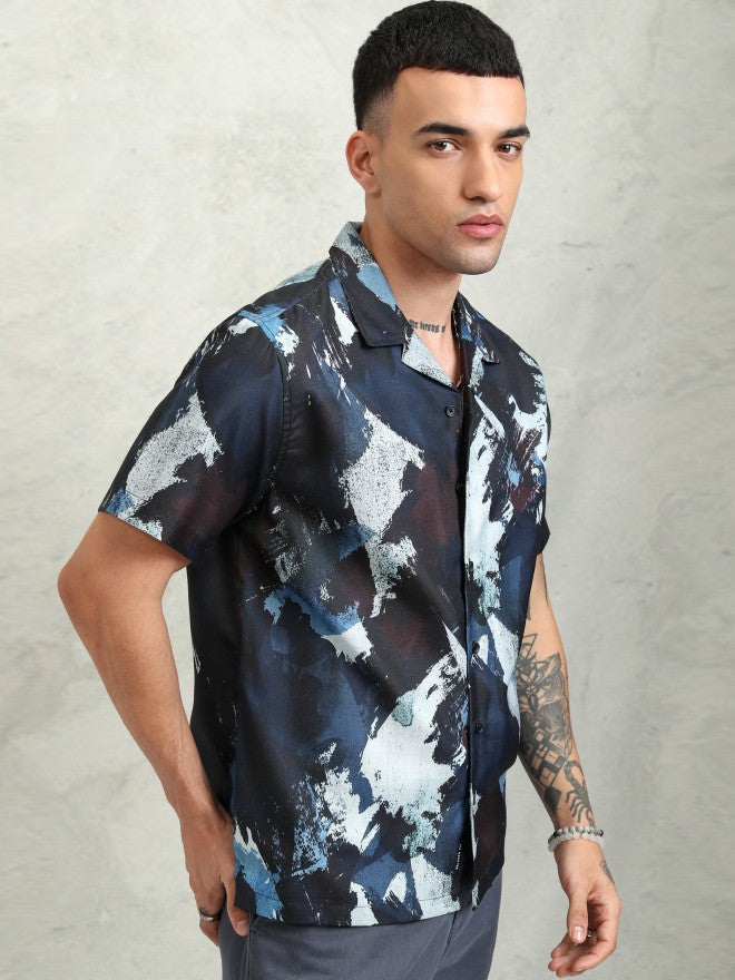 Highlander Men Navy Blue Printed Relaxed Fit Casual Shirt - Navy Blue - Image 6