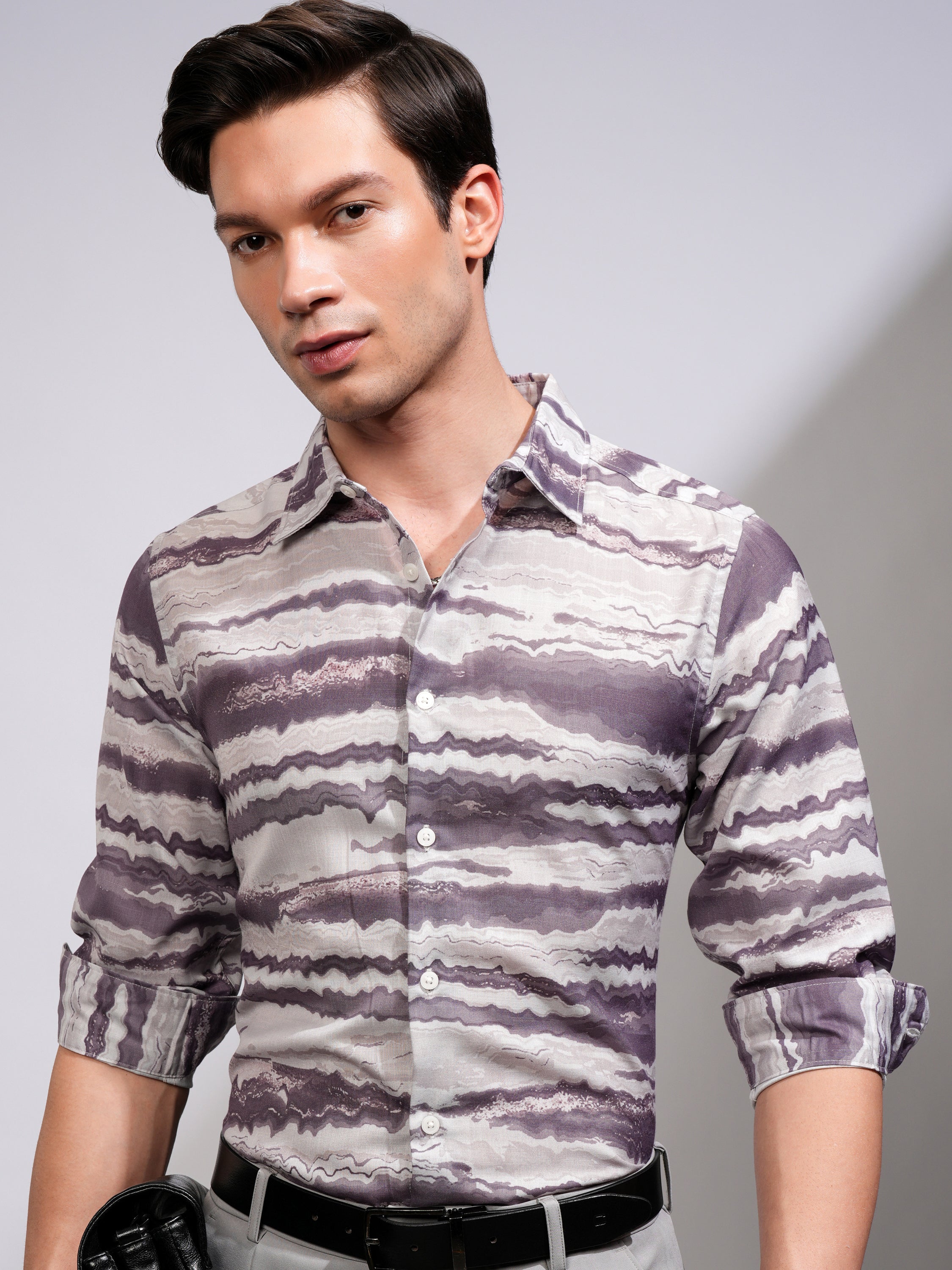 Highlander Men Grey Printed Regular Fit Casual Shirt - Grey - Image 1