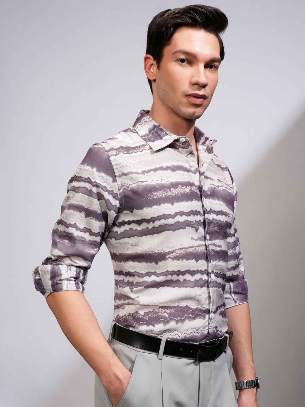 Highlander Men Grey Printed Regular Fit Casual Shirt - Grey - Image 6