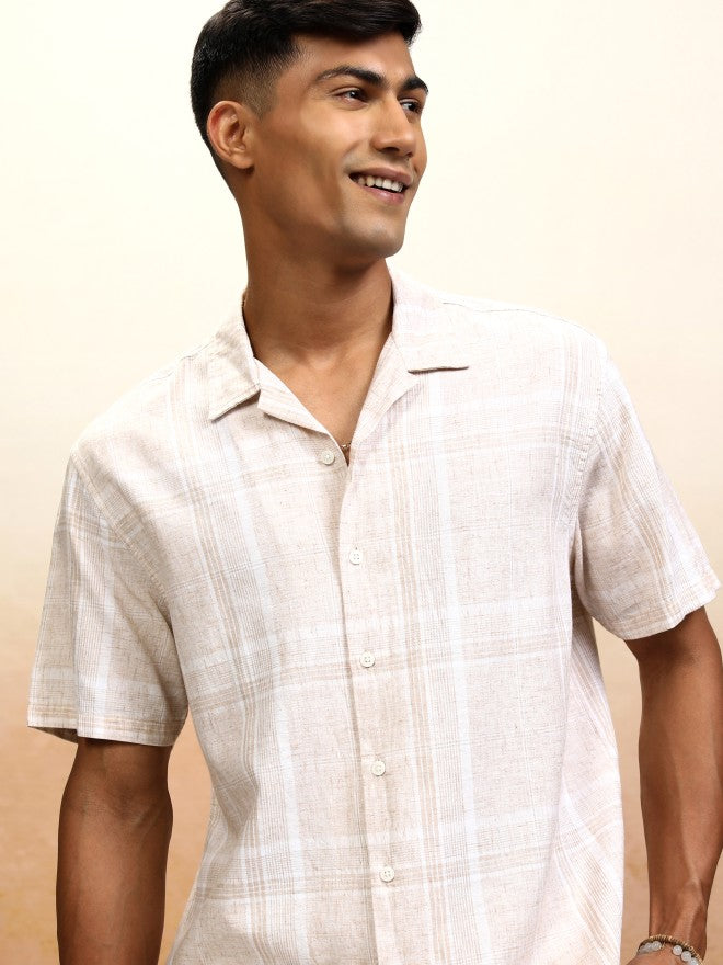 Highlander Men Beige Checked Relaxed Fit Casual Shirt - Beige - Image 1