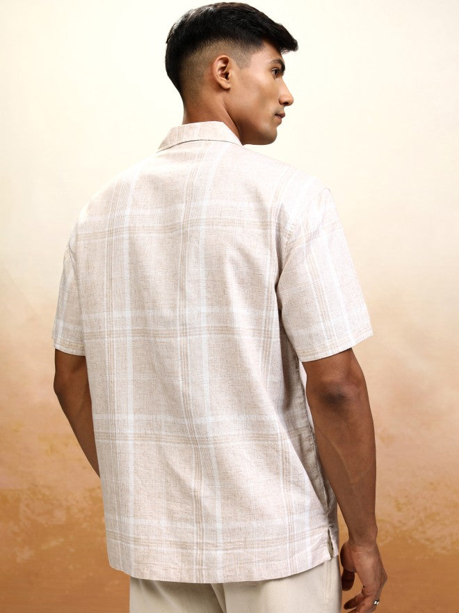 Highlander Men Beige Checked Relaxed Fit Casual Shirt - Beige - Image 3