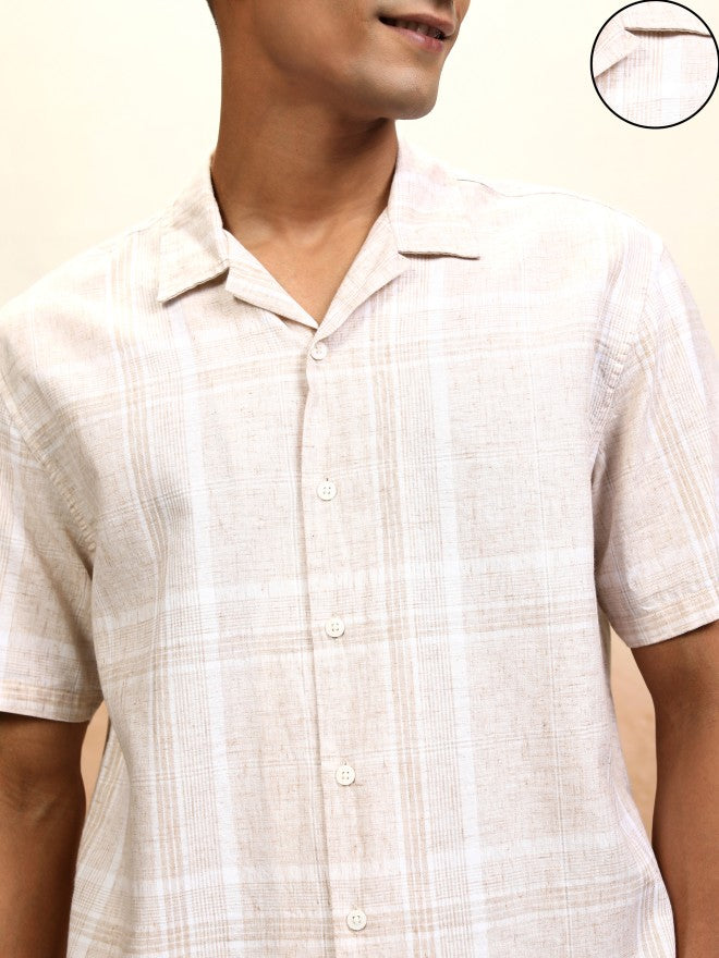 Highlander Men Beige Checked Relaxed Fit Casual Shirt - Beige - Image 5