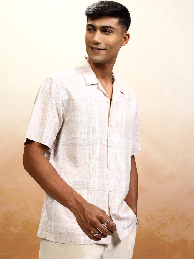 Highlander Men Beige Checked Relaxed Fit Casual Shirt - Beige - Image 6