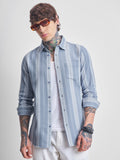 Highlander Men Blue Striped Oversized Fit Casual Shirt - Blue - Image 1