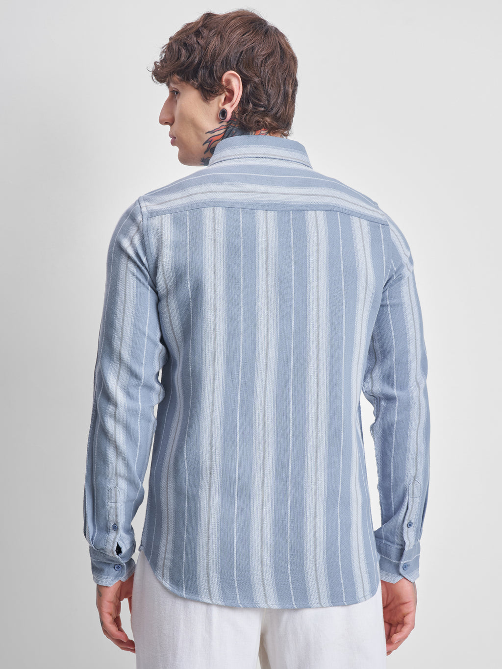 Highlander Men Blue Striped Oversized Fit Casual Shirt - Blue - Image 3