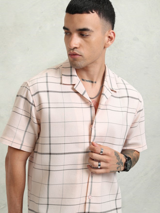Highlander Men Pink Checked Relaxed Fit Casual Shirt - Pink - Image 1