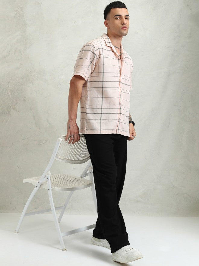 Highlander Men Pink Checked Relaxed Fit Casual Shirt - Pink - Image 2