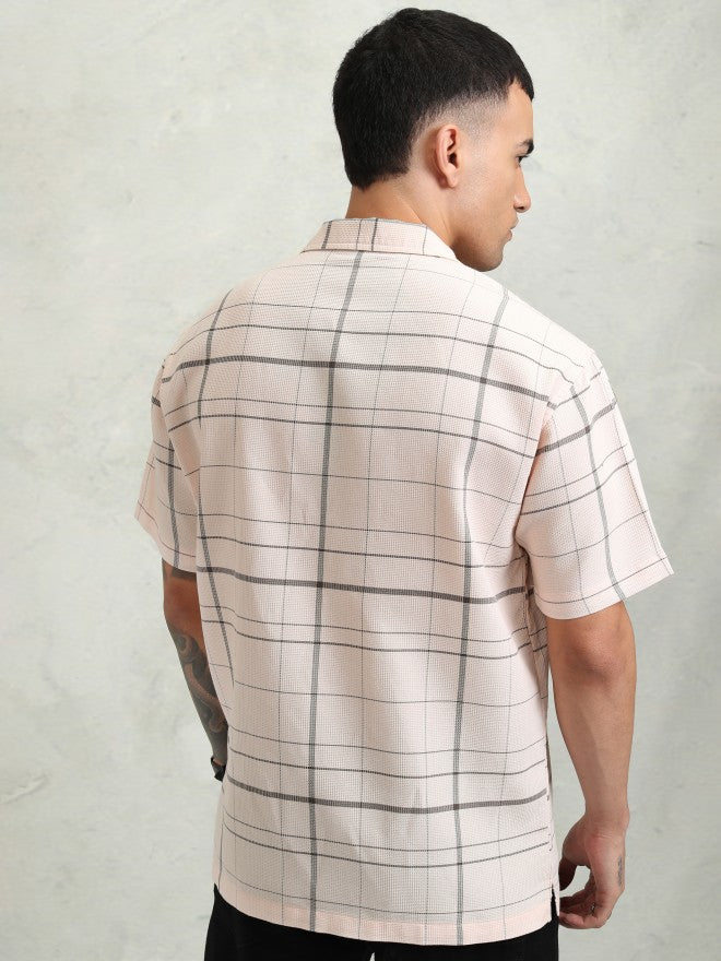 Highlander Men Pink Checked Relaxed Fit Casual Shirt - Pink - Image 3