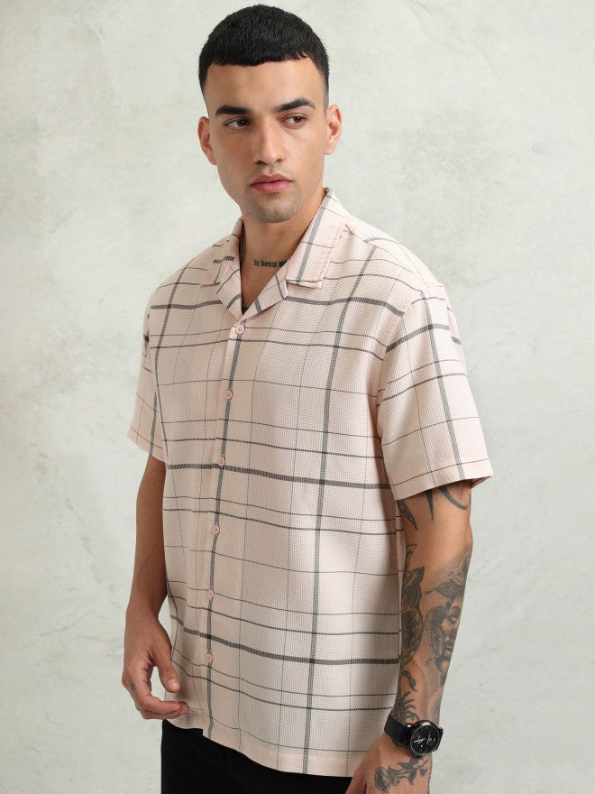 Highlander Men Pink Checked Relaxed Fit Casual Shirt - Pink - Image 4