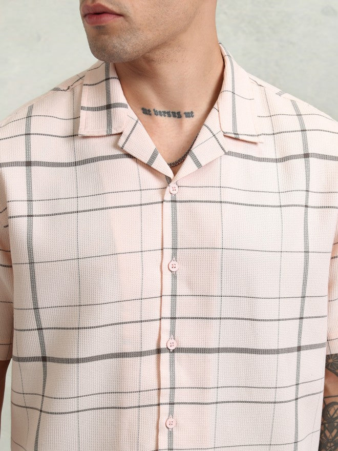 Highlander Men Pink Checked Relaxed Fit Casual Shirt - Pink - Image 5
