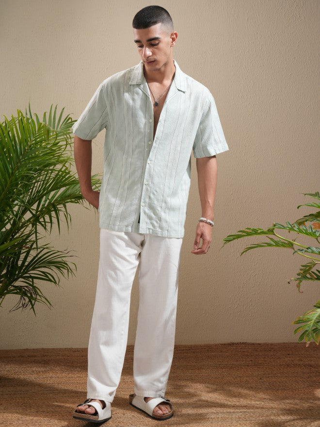 Highlander Men Green Striped Relaxed Fit Casual Shirt - Green - Image 2