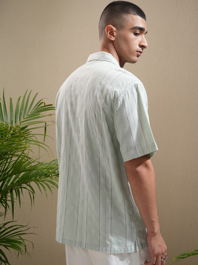 Highlander Men Green Striped Relaxed Fit Casual Shirt - Green - Image 3