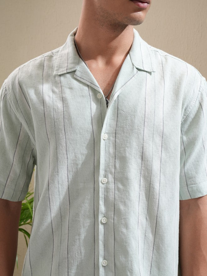 Highlander Men Green Striped Relaxed Fit Casual Shirt - Green - Image 5
