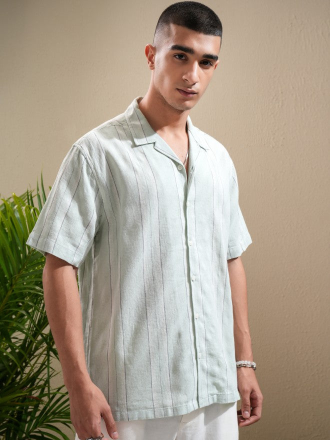 Highlander Men Green Striped Relaxed Fit Casual Shirt - Green - Image 6
