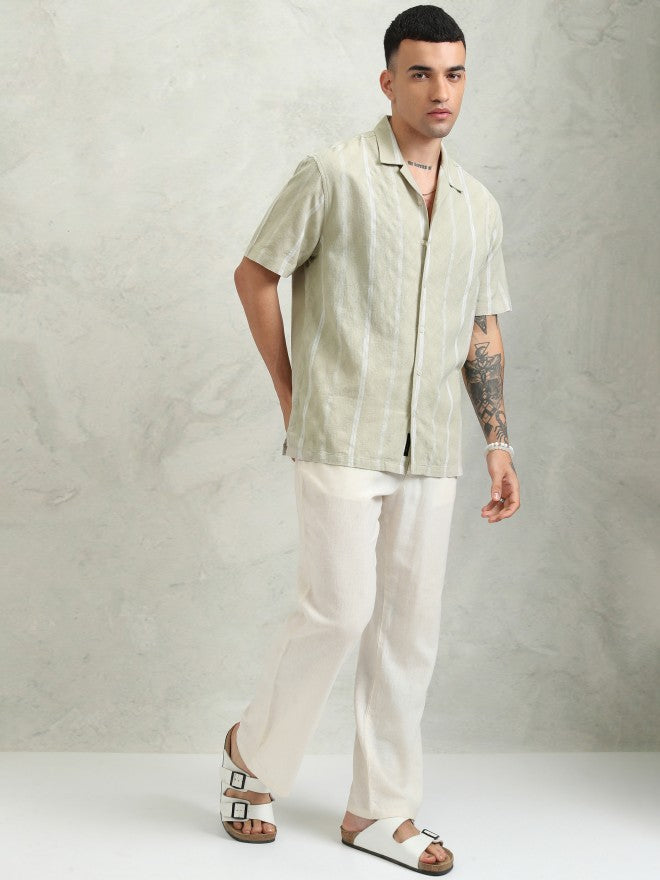 Highlander Men Khaki Striped Relaxed Fit Casual Shirt - Khaki - Image 2