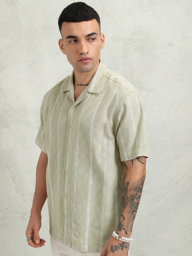 Highlander Men Khaki Striped Relaxed Fit Casual Shirt - Khaki - Image 4