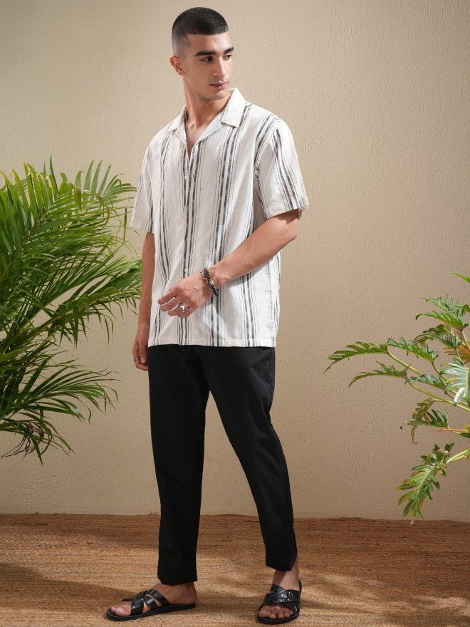 Highlander Men Off White Striped Relaxed Fit Casual Shirt - Off White - Image 2