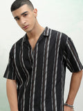 Highlander Men Black Striped Relaxed Fit Casual Shirt - Black - Image 1
