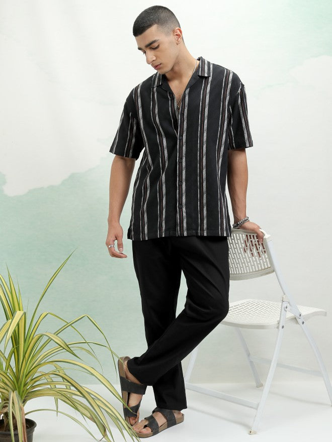 Highlander Men Black Striped Relaxed Fit Casual Shirt - Black - Image 2