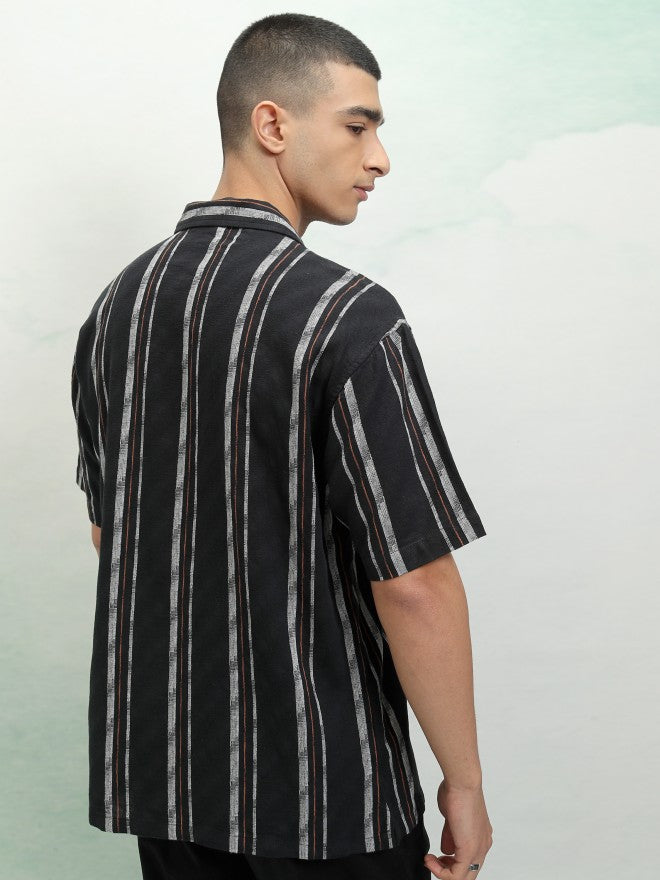 Highlander Men Black Striped Relaxed Fit Casual Shirt - Black - Image 3