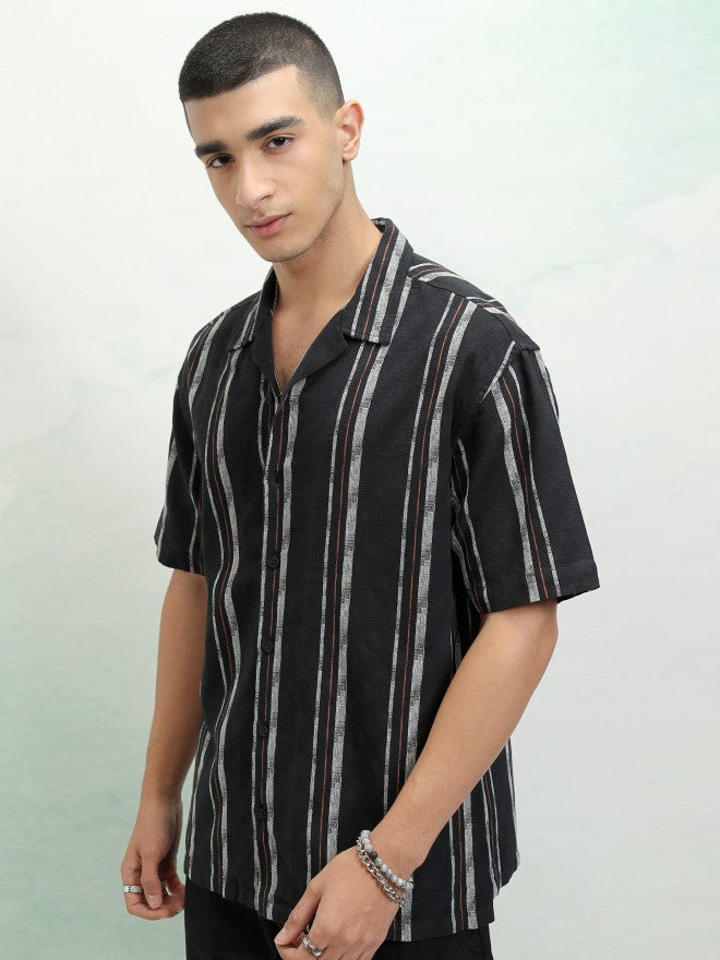 Highlander Men Black Striped Relaxed Fit Casual Shirt - Black - Image 4
