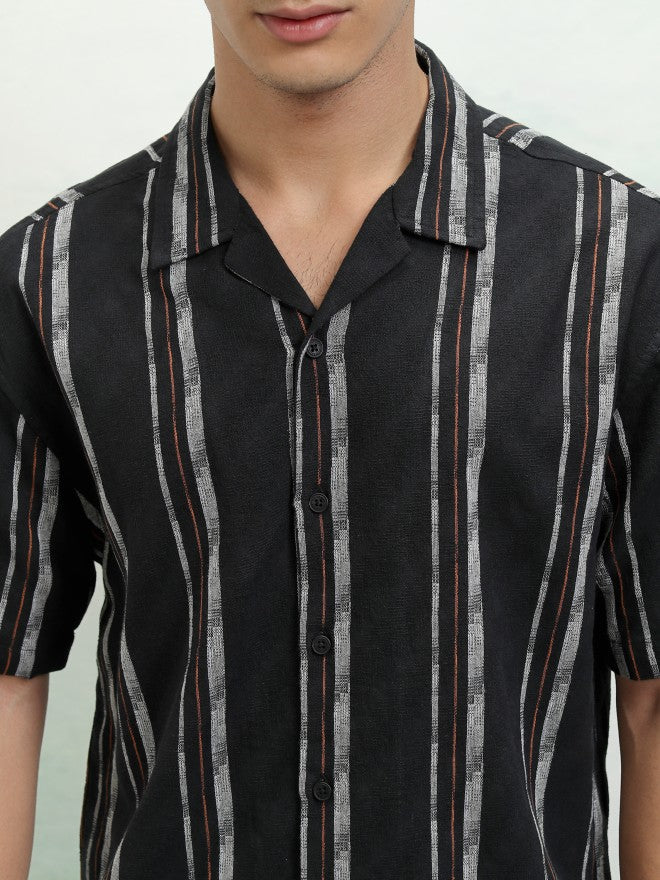 Highlander Men Black Striped Relaxed Fit Casual Shirt - Black - Image 5