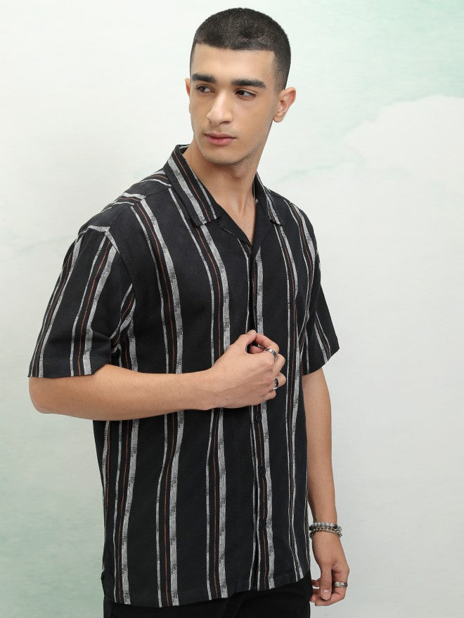 Highlander Men Black Striped Relaxed Fit Casual Shirt - Black - Image 6