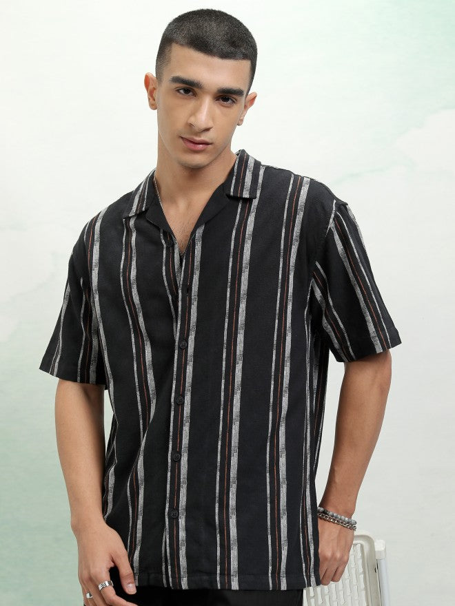 Highlander Men Black Striped Relaxed Fit Casual Shirt - Black - Image 7