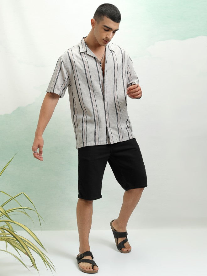 Highlander Men Grey Striped Relaxed Fit Casual Shirt - Grey - Image 2