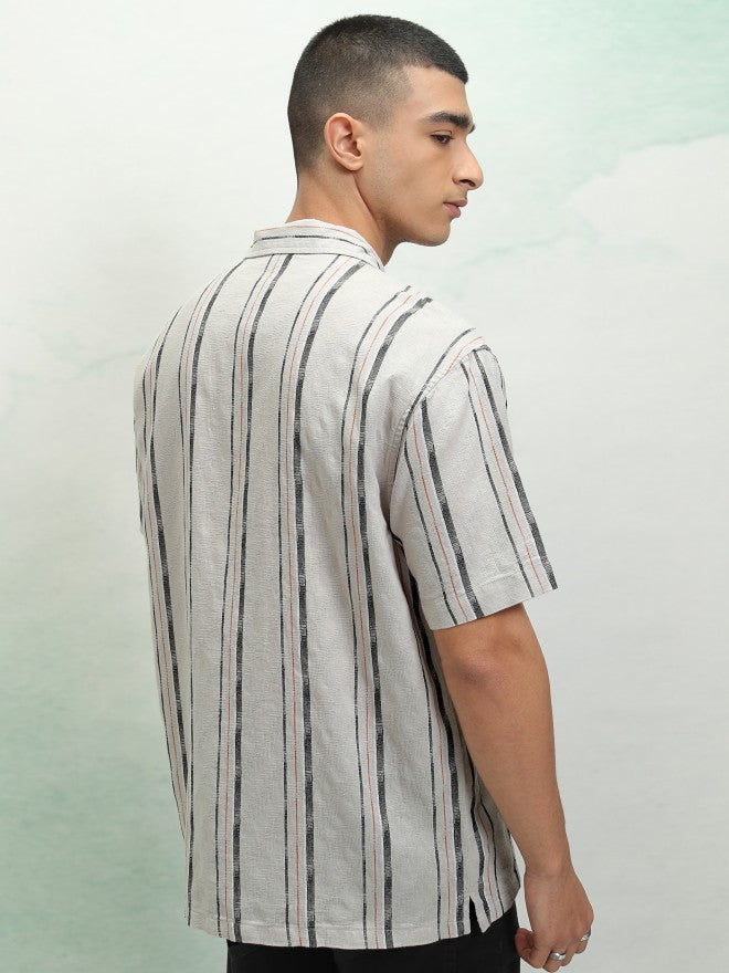 Highlander Men Grey Striped Relaxed Fit Casual Shirt - Grey - Image 3