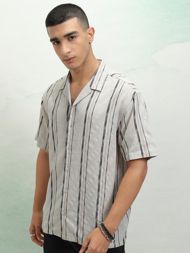 Highlander Men Grey Striped Relaxed Fit Casual Shirt - Grey - Image 4