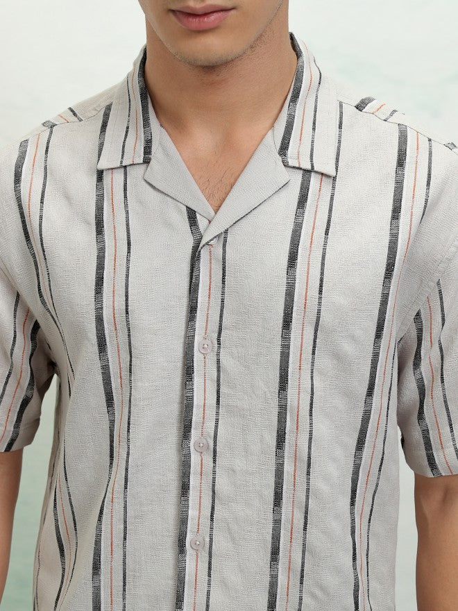 Highlander Men Grey Striped Relaxed Fit Casual Shirt - Grey - Image 5