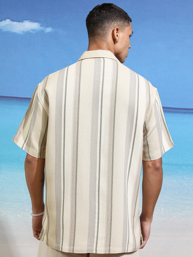 Highlander Men Beige Striped Relaxed Fit Casual Shirt - Beige - Image 3