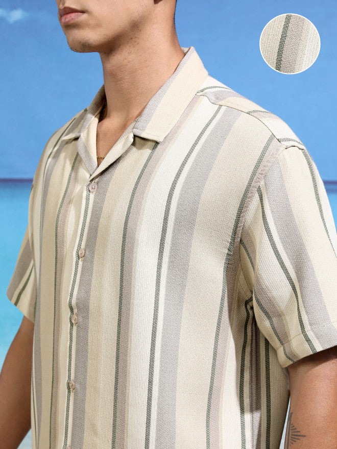 Highlander Men Beige Striped Relaxed Fit Casual Shirt - Beige - Image 5