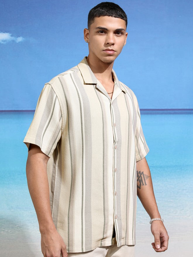 Highlander Men Beige Striped Relaxed Fit Casual Shirt - Beige - Image 6