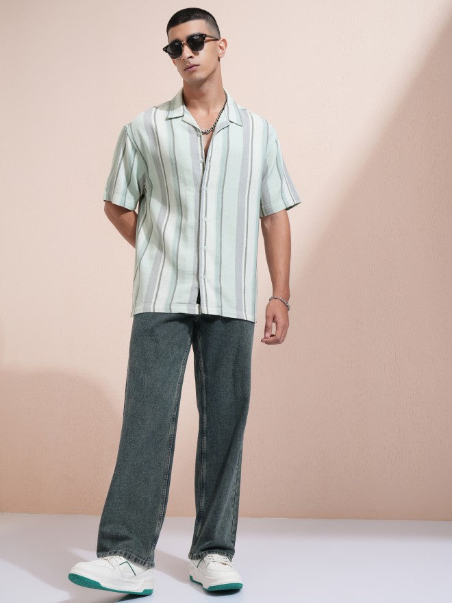Highlander Men Green Striped Relaxed Fit Casual Shirt - Green - Image 2