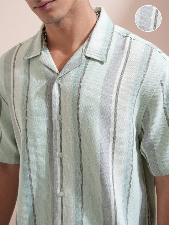 Highlander Men Green Striped Relaxed Fit Casual Shirt - Green - Image 5