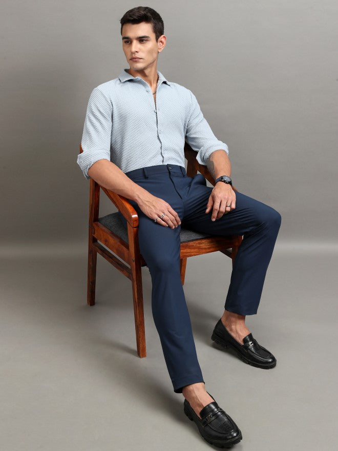 Highlander Men Blue Textured Regular Fit Casual Shirt - Blue - Image 2