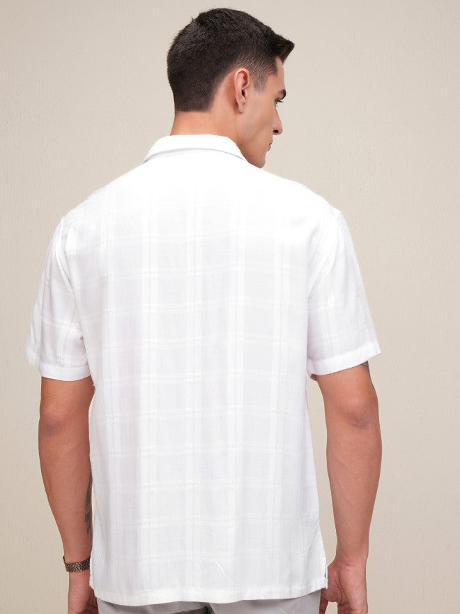 Highlander Men White Checked Relaxed Fit Casual Shirt - White - Image 3