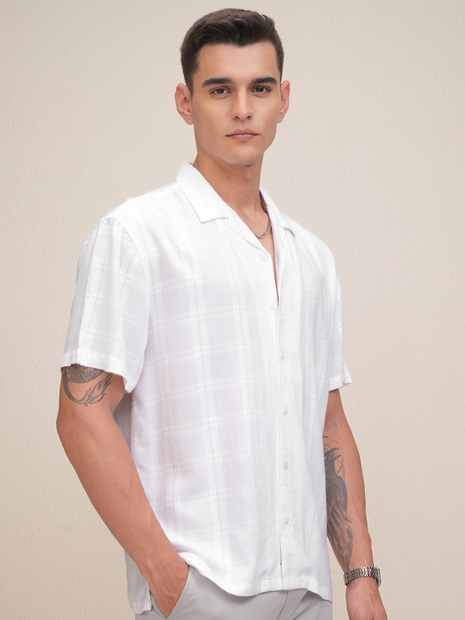 Highlander Men White Checked Relaxed Fit Casual Shirt - White - Image 6
