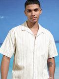 Highlander Men White Striped Relaxed Fit Casual Shirt - White - Image 1