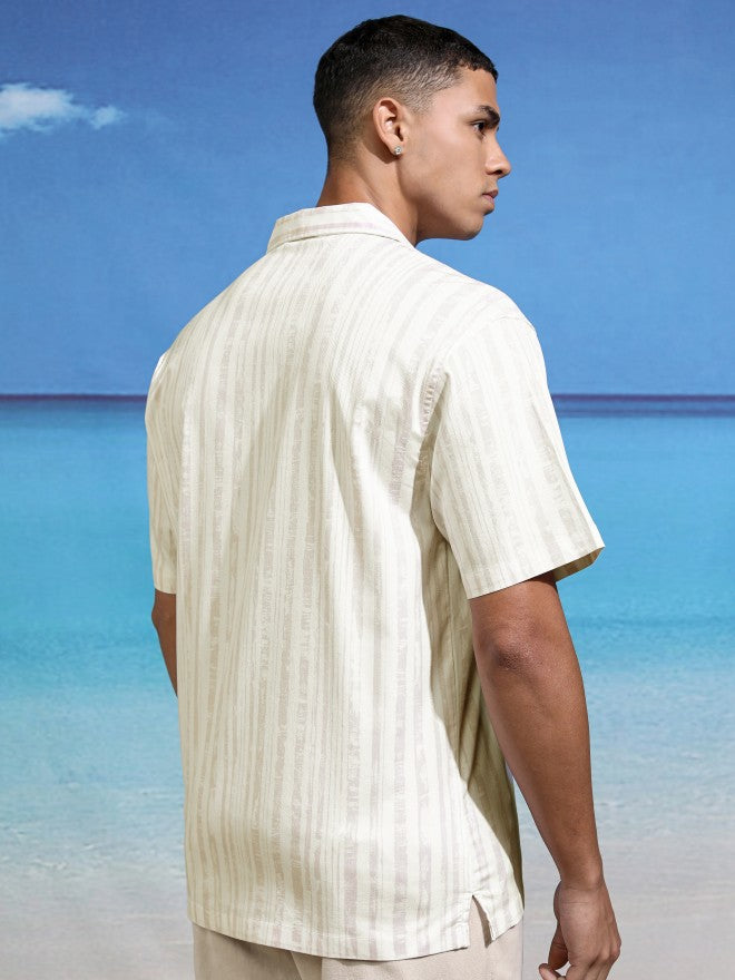 Highlander Men White Striped Relaxed Fit Casual Shirt - White - Image 3