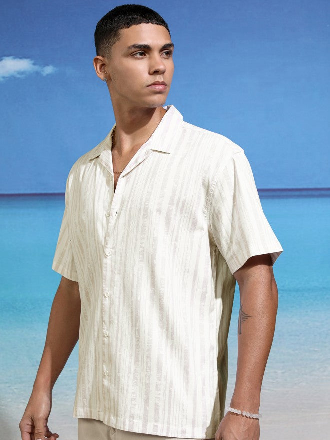 Highlander Men White Striped Relaxed Fit Casual Shirt - White - Image 4