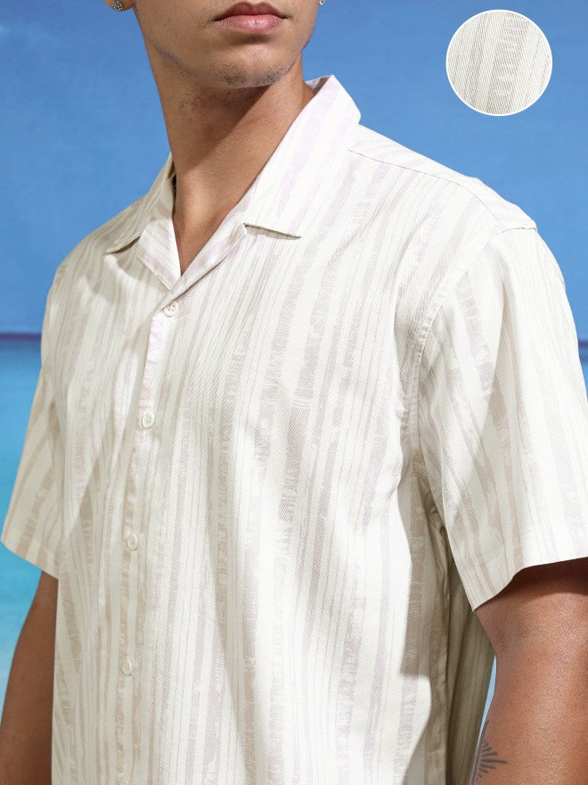 Highlander Men White Striped Relaxed Fit Casual Shirt - White - Image 5