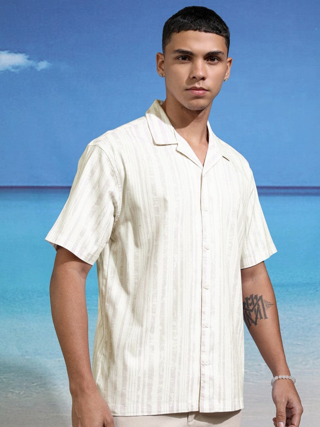 Highlander Men White Striped Relaxed Fit Casual Shirt - White - Image 6