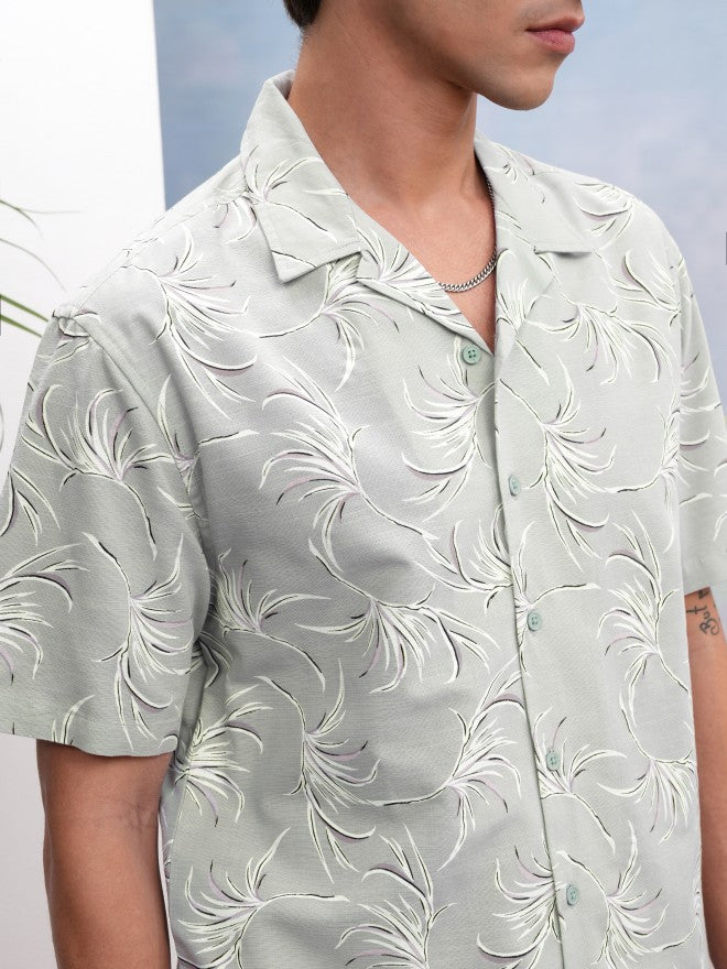Highlander Men Green Printed Relaxed Fit Casual Shirt - Green - Image 5