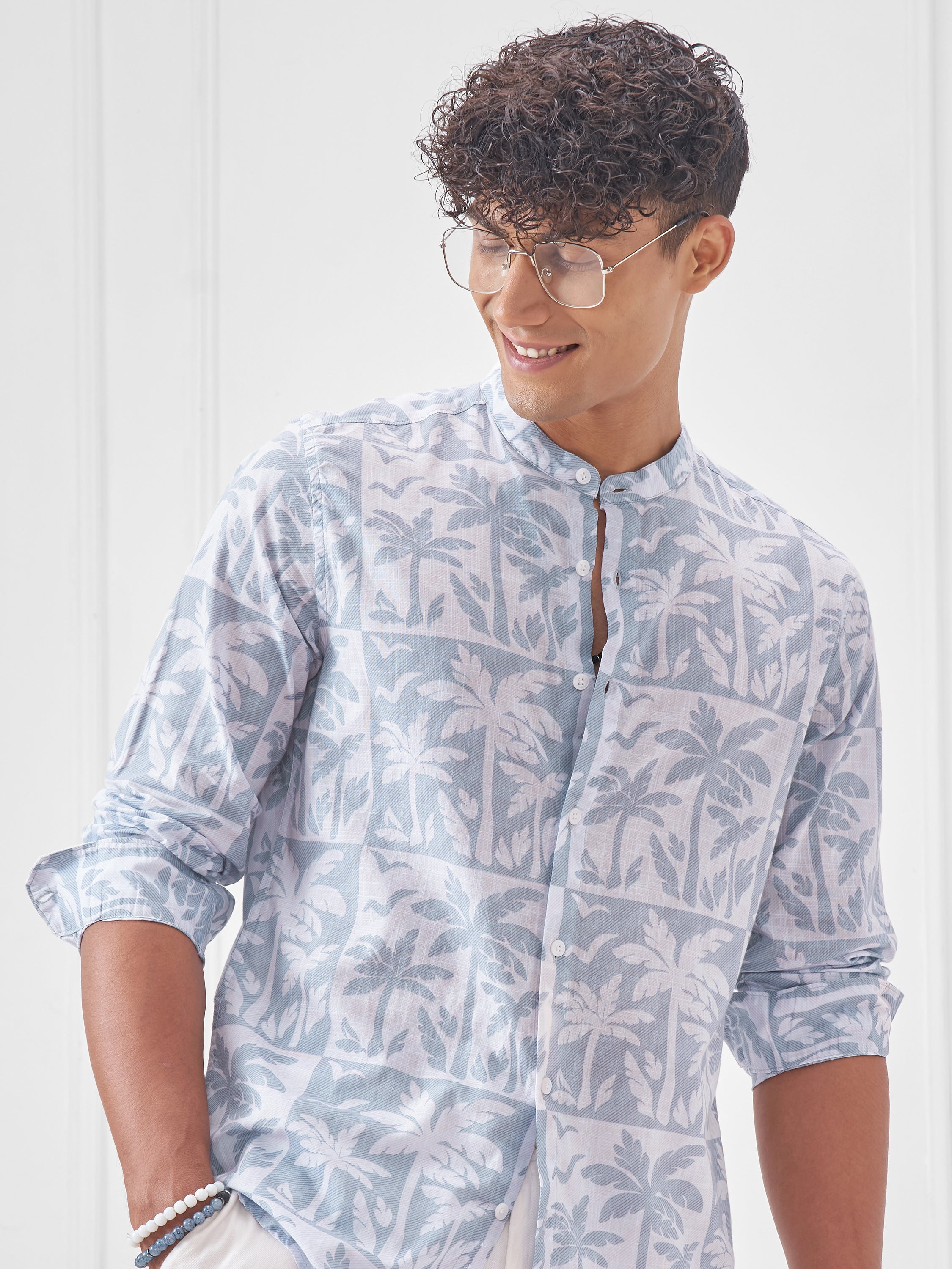 Highlander Men Blue Printed Regular Fit Casual Shirt - Blue - Image 1