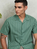 Highlander Men Green Striped Relaxed Fit Casual Shirt - Green - Image 1