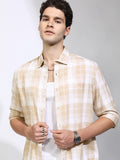 Highlander Men Beige Checked Relaxed Fit Casual Shirt - Beige - Image 1